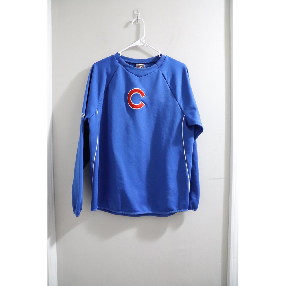 Majestic‎ Chicago Cubs Pullover Long Sleeve Athletic Shirt Blue size XL